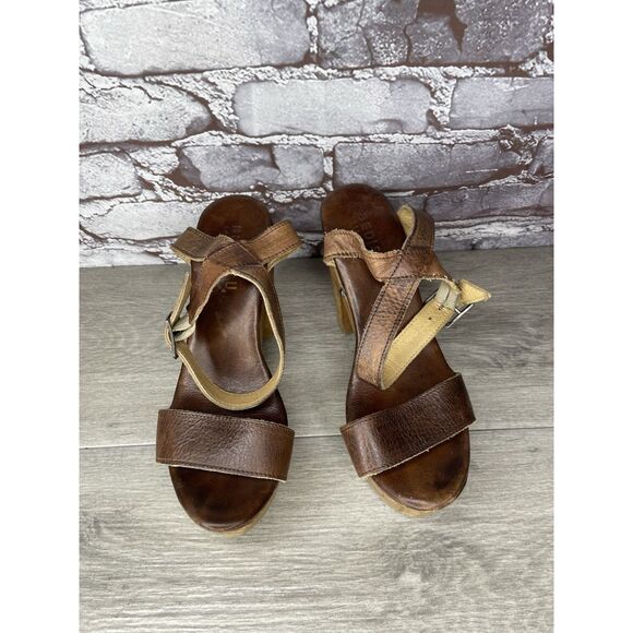 Bed Stu Brown Leather Platform Ankle Strap Wooden Heels Women’s Sz 8M US/38.5EU - Picture 4 of 16